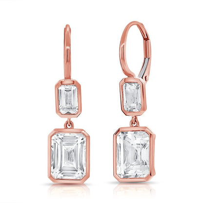 Double Dangling Bezel Emerald Earring