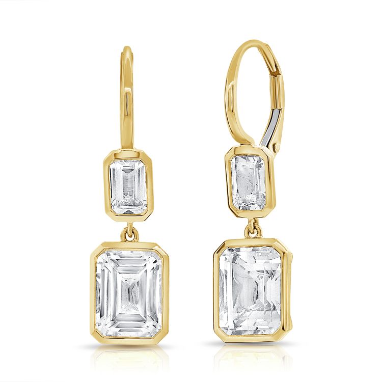 Double Dangling Bezel Emerald Earring