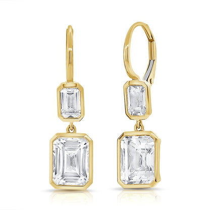 Double Dangling Bezel Emerald Earring