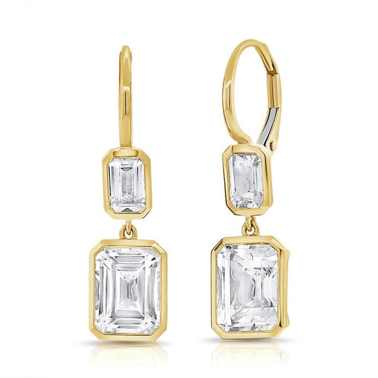 Double Dangling Bezel Emerald Earring