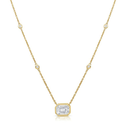 Lab Emerald Diamond And Bezel Station Necklace
