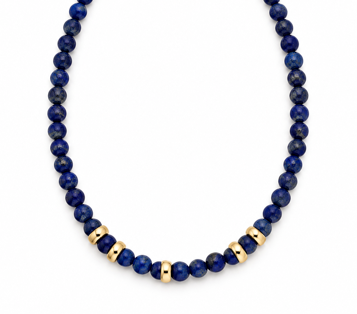 Lapis Lazul Gold Beaded Necklace