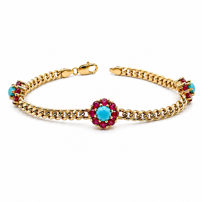 Ruby & Turquoise Flower Bracelet