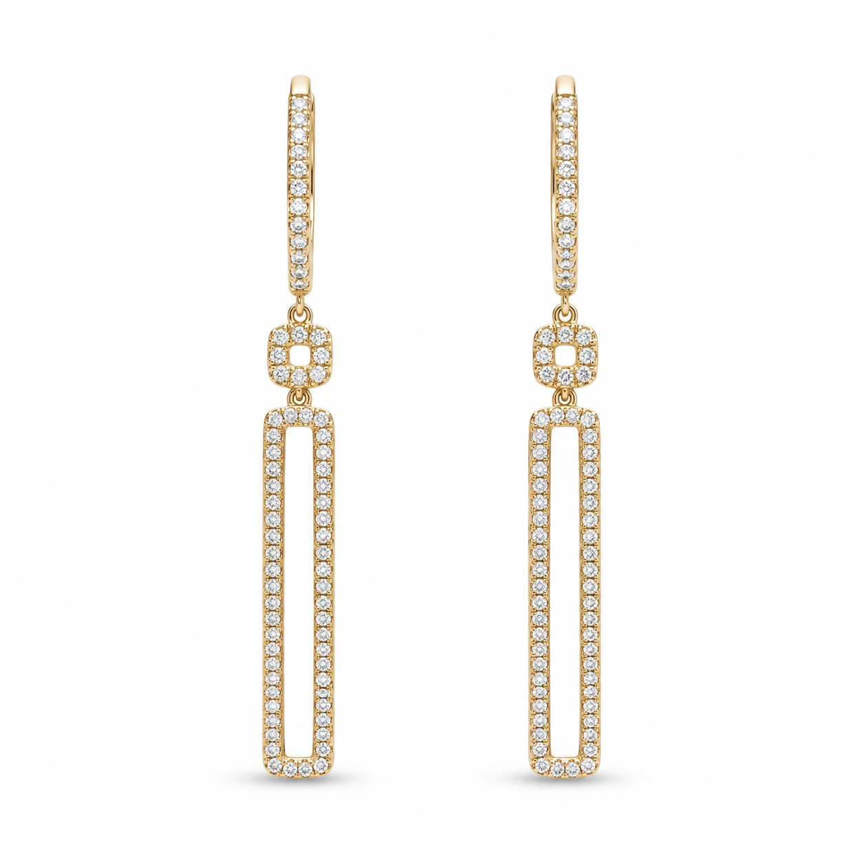 Dainty Rectangle Drop Diamond Earrings