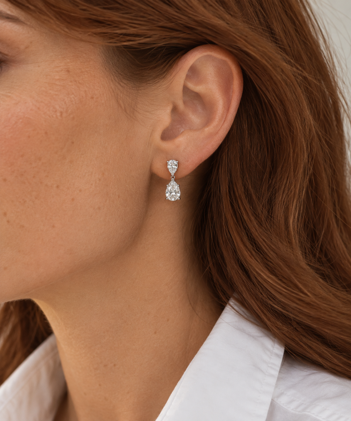 Double Pear Lab Diamond Drop Earrings