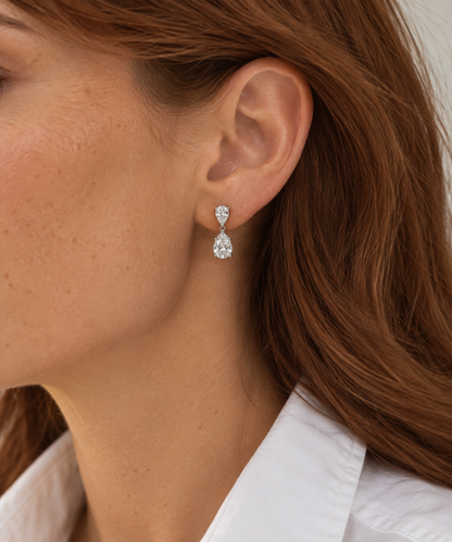 Double Pear Lab Diamond Drop Earrings