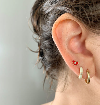 Red Enamel Heart Stud Earrings