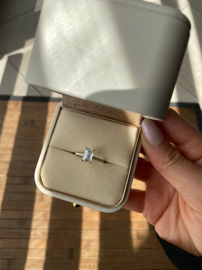 Emerald Solitaire Hidden Halo & Pavé Engagement Ring
