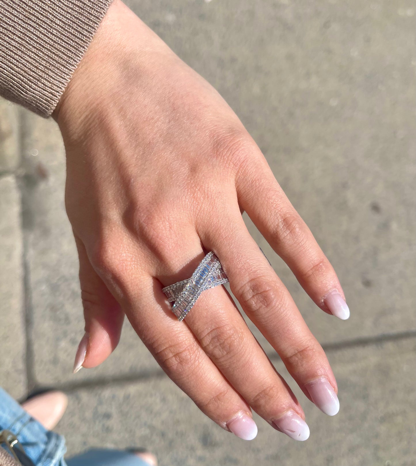 Large Baguette Crossover Diamond Ring