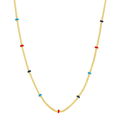 Tri-color Enamel Bead Chain Necklace