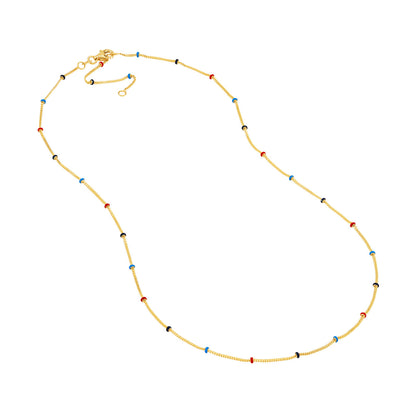 Tri-color Enamel Bead Chain Necklace