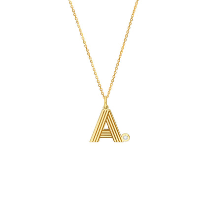 Retro Initial Necklace with Diamond