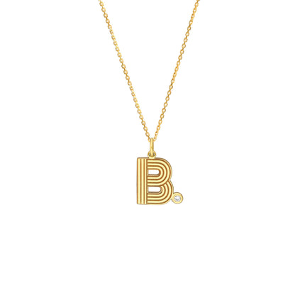 Retro Initial Necklace with Diamond