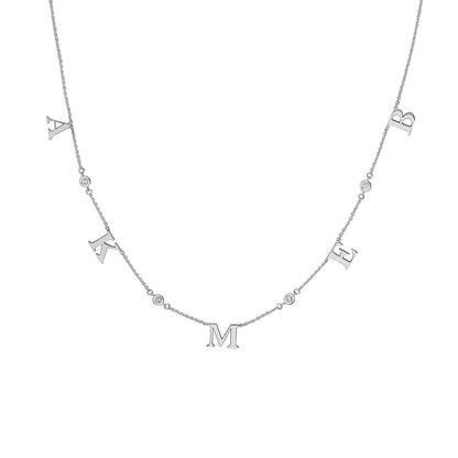 Initial & Diamond Bezel Station Necklace