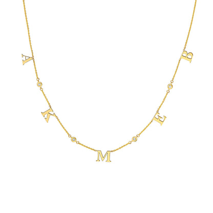 Initial & Diamond Bezel Station Necklace