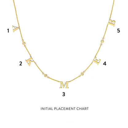 Initial & Diamond Bezel Station Necklace