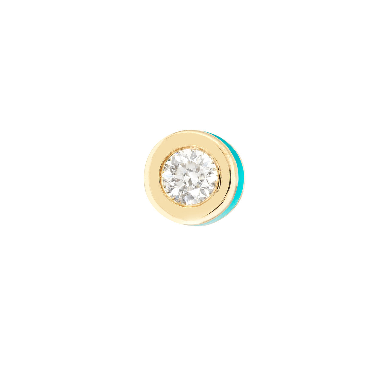 Turquoise Enamel Bezel Set Diamond Stud