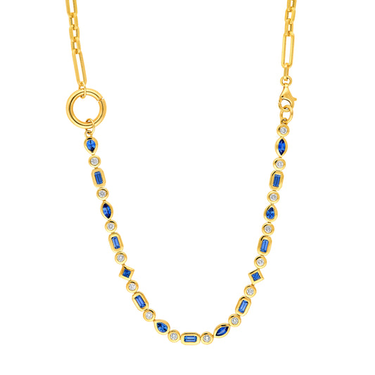 Diamond and Blue Sapphire Mixed Shape Convertible Necklace & Bracelet