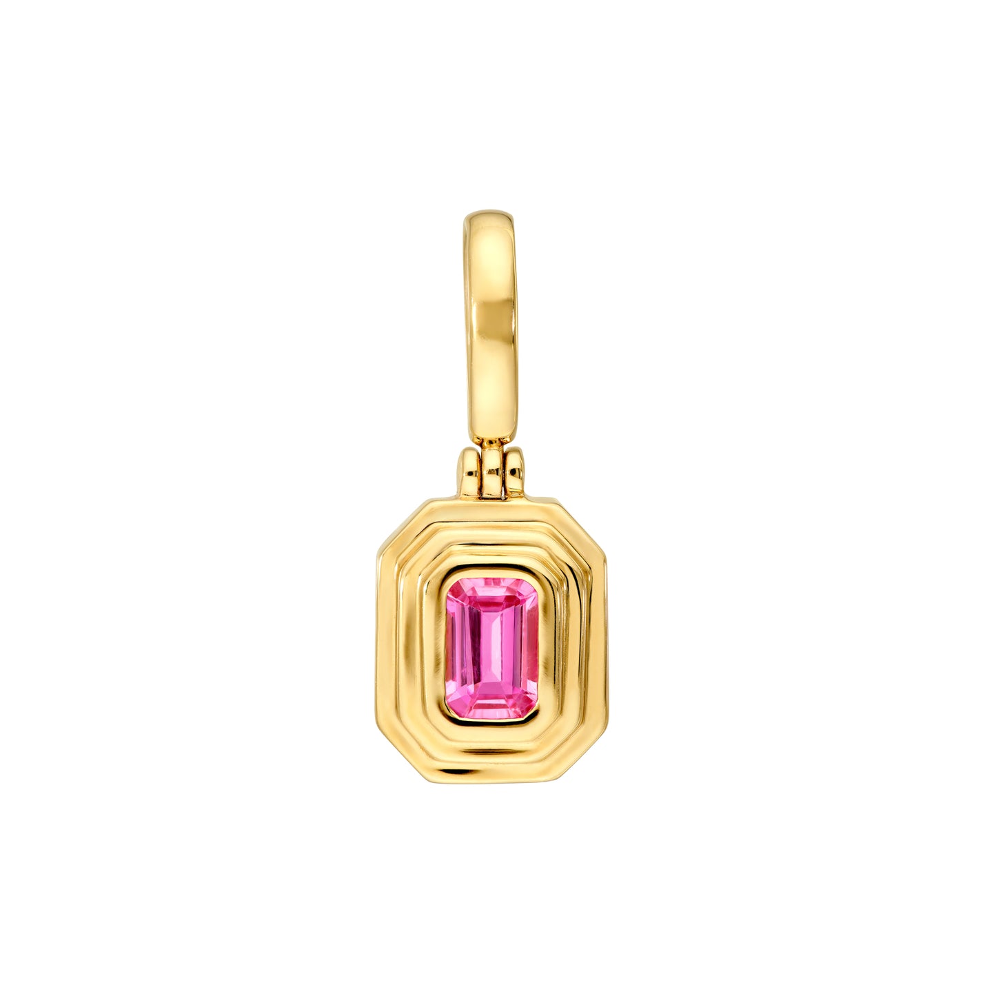 Bezel Emerald Cut Pink Sapphire Pendant