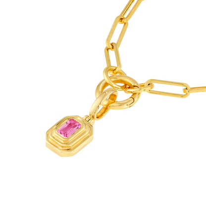 Bezel Emerald Cut Pink Sapphire Pendant
