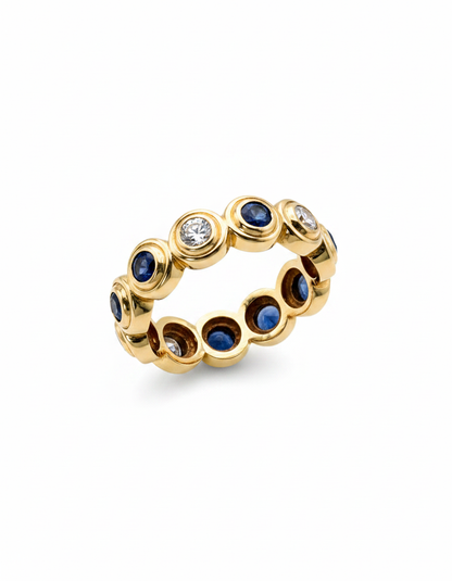 Bezel Bubble Sapphire & Diamond Ring