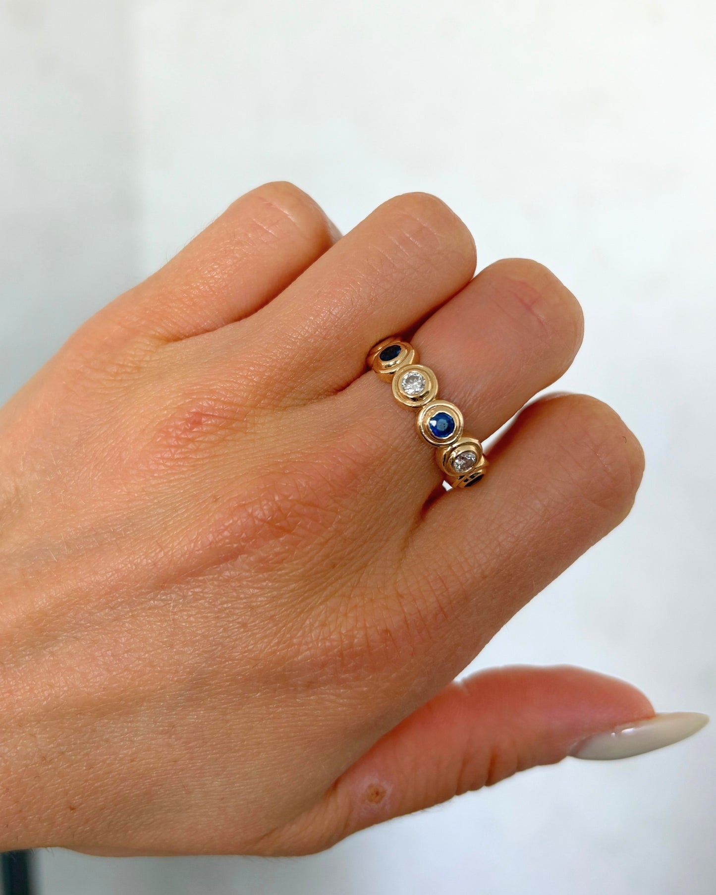 Bezel Bubble Sapphire & Diamond Ring