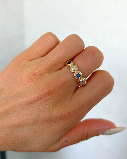Bezel Bubble Sapphire & Diamond Ring