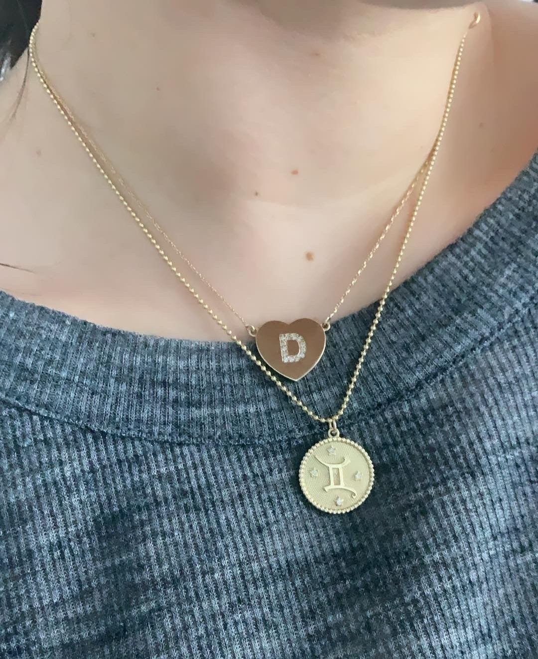 Heart Diamond Initial Medallion