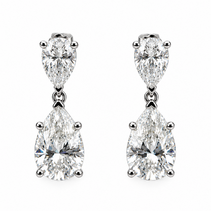 Double Pear Lab Diamond Drop Earrings