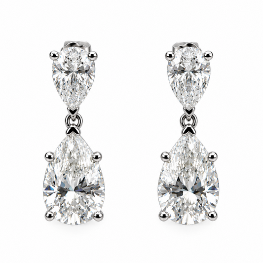 Double Pear Lab Diamond Drop Earrings