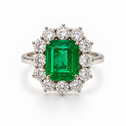 Vintage Colombian Emerald & Diamond Halo Ring