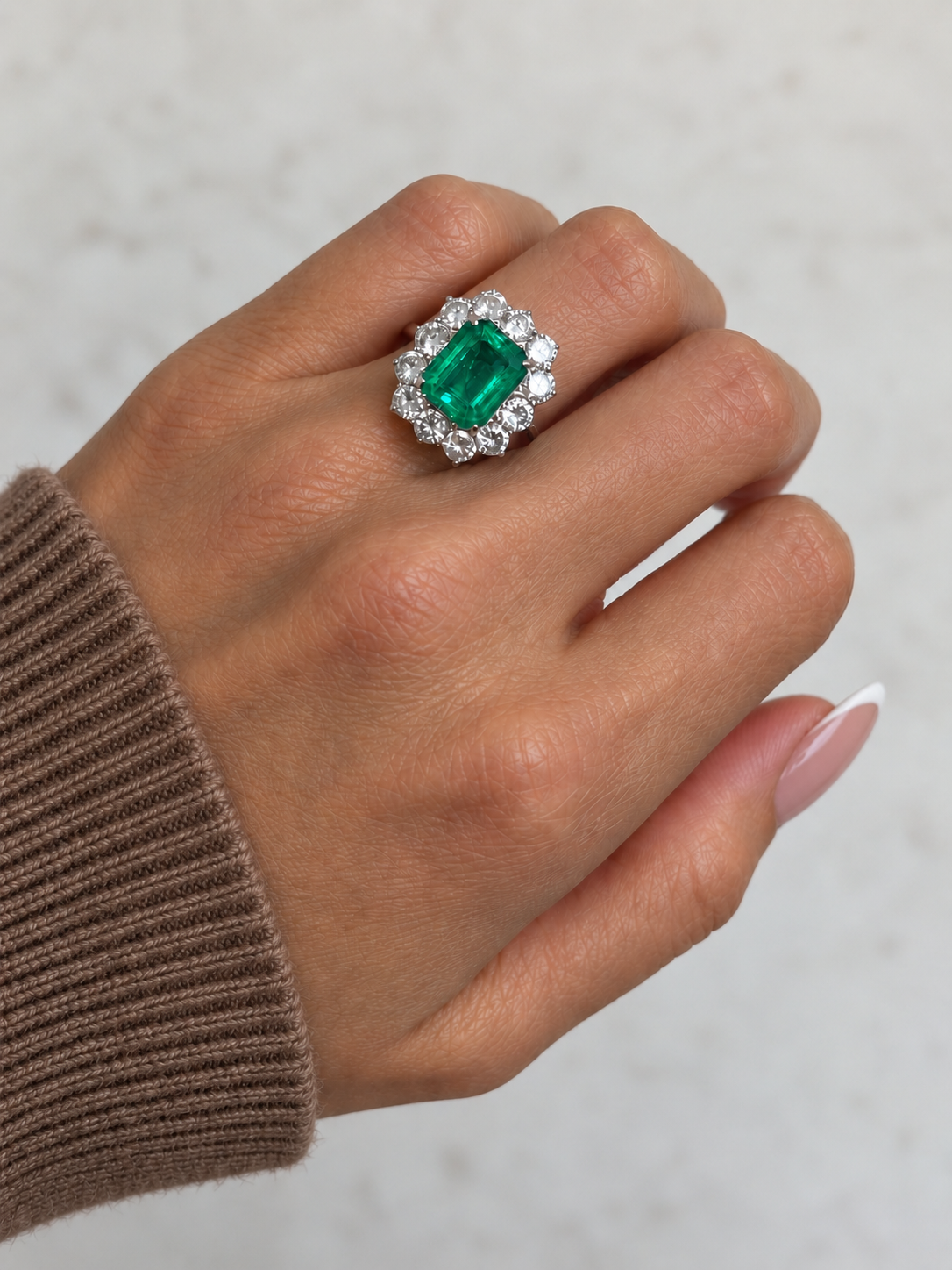 Vintage Colombian Emerald & Diamond Halo Ring