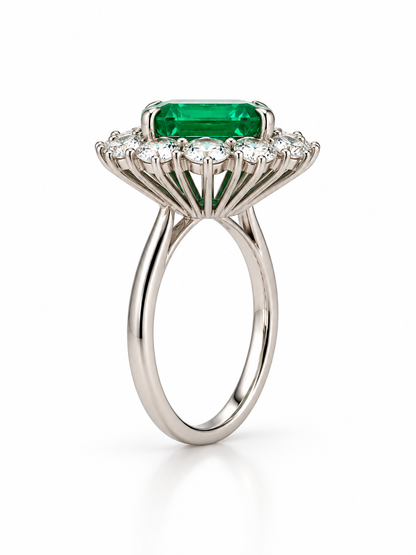 Vintage Colombian Emerald & Diamond Halo Ring