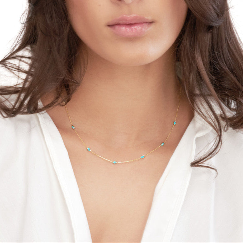 Enamel Evil Eye Station Necklace