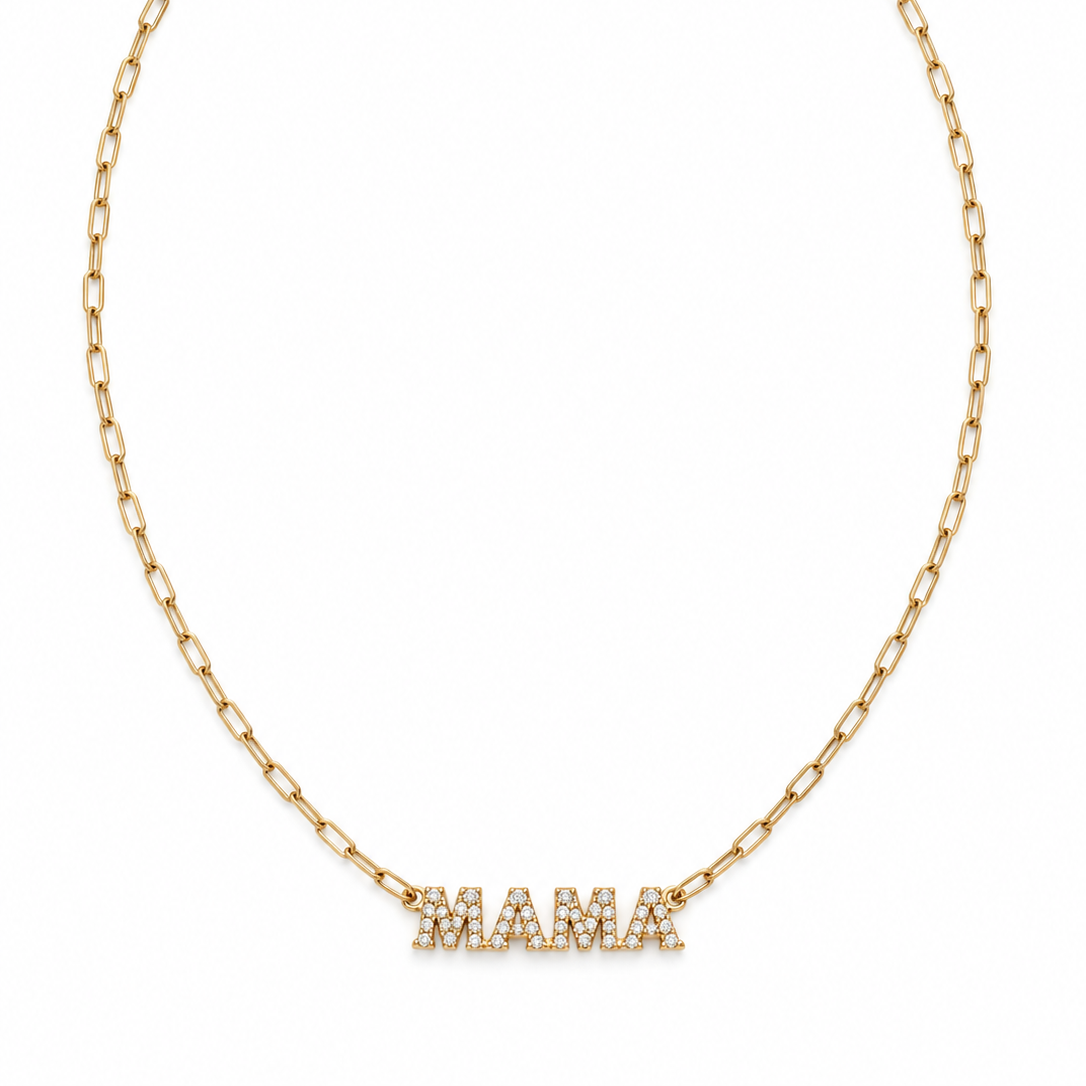 Mama Diamond Paperclip Necklace