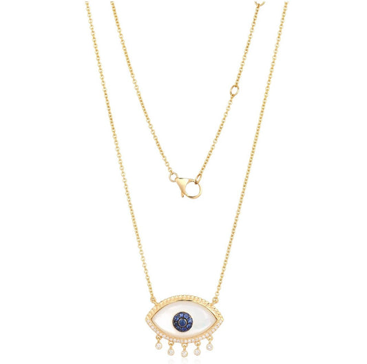 Mother of Pearl Evil Eye Diamond Necklace