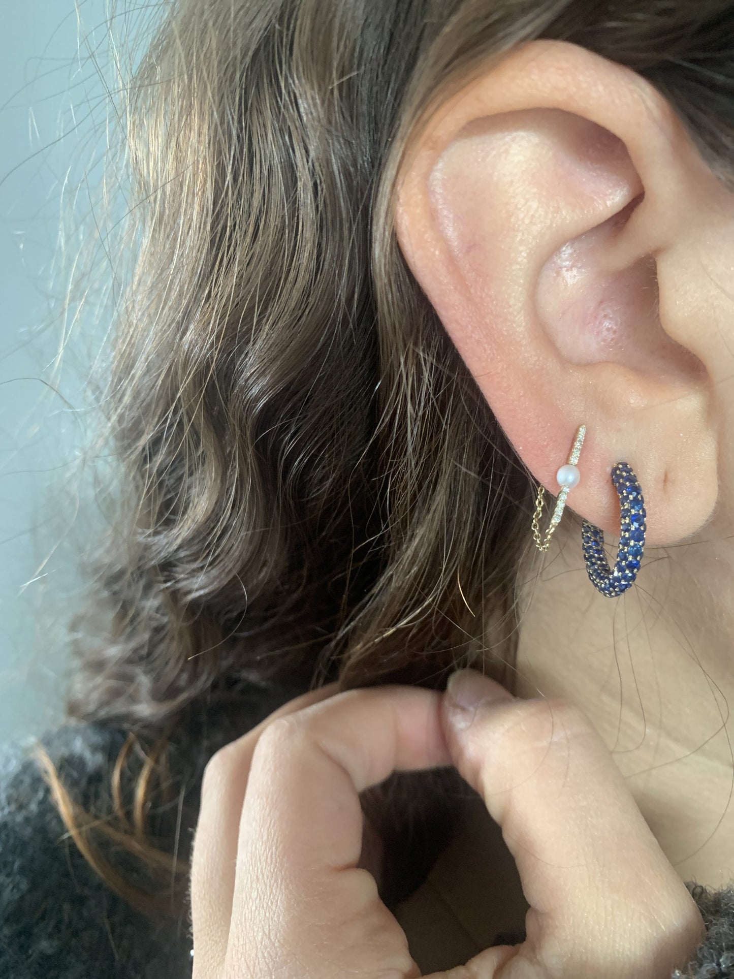 Diamond and Pearl Chain Earring