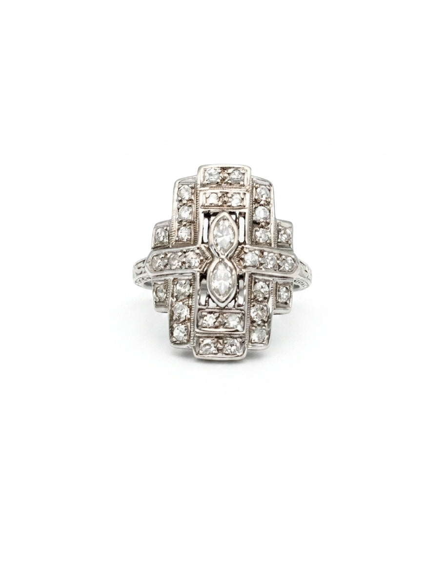 Vintage Art Deco Shield Diamond Ring