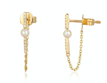 pearl-diamond-chain-earring-14k