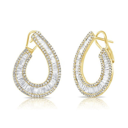 baguette-round-front-diamond-hoops-14k